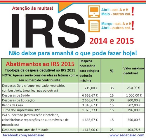 IRS 2014 e 2015: Prazos e Despesas Dedutíveis - O RABELO